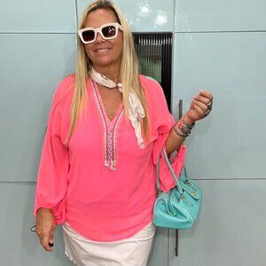 Neon Pink & Turquoise Blouse Tunic with open sleeves